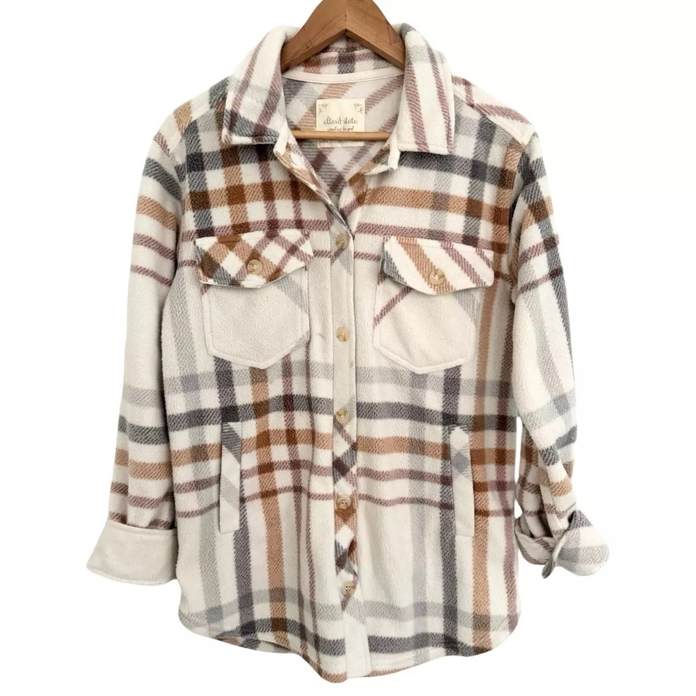 Altar'd State Soft Plaid Cream Shacket Button Up Size Small Oversized